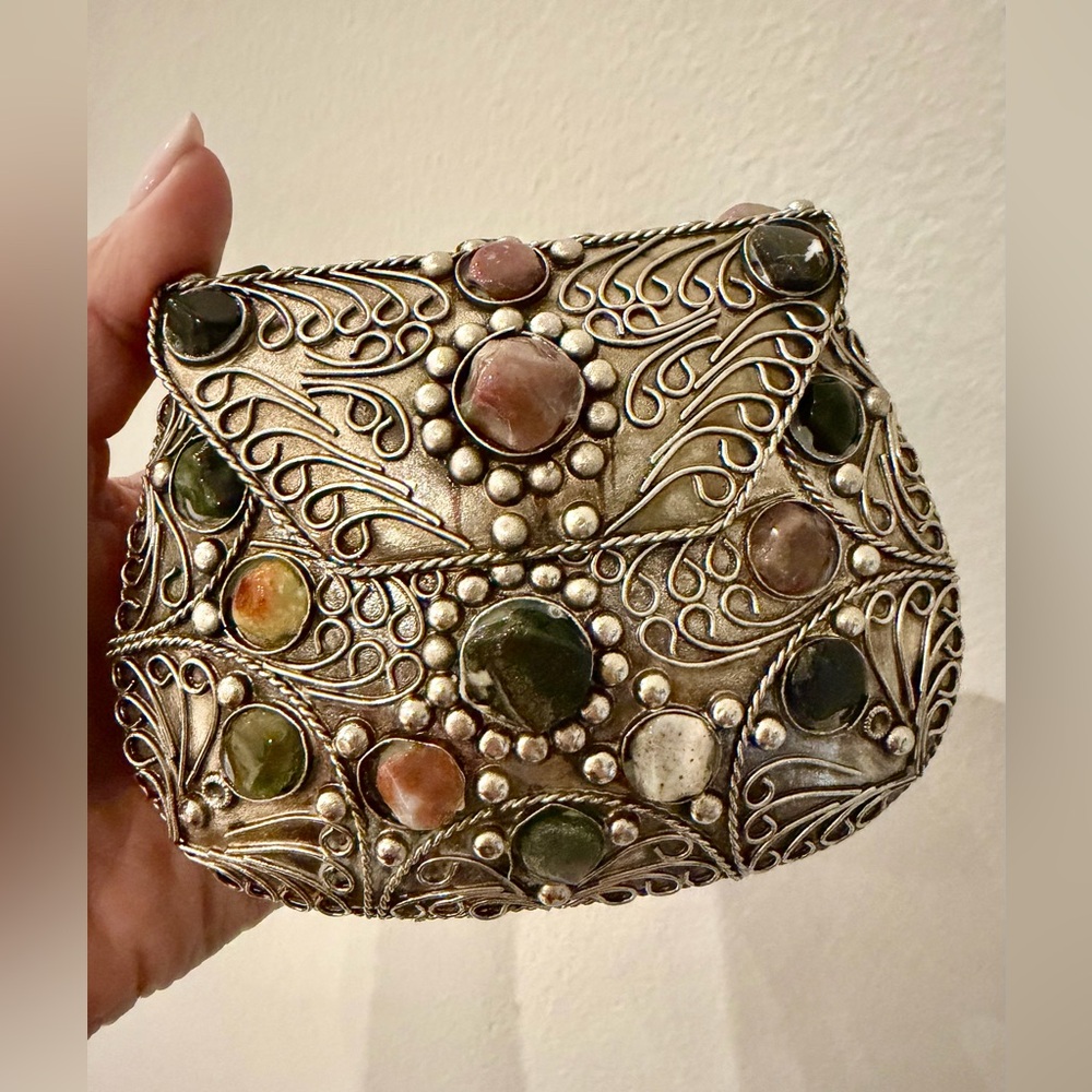 Sajai Metal Clutch Multicolor Embellished with Natural Agate.